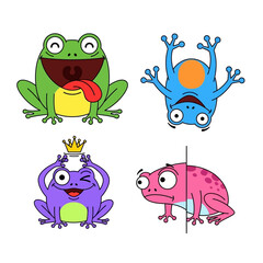 Obraz premium Funny Cartoon Frogs Collection: Happy, Sad, King, and Upside Down