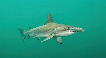 Naklejka premium Juvenile Shark Swimming Gracefully in Ocean Water Underwater Scene