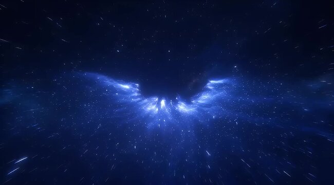 Abstract blue and black space art depicting a cosmic anomaly and stars