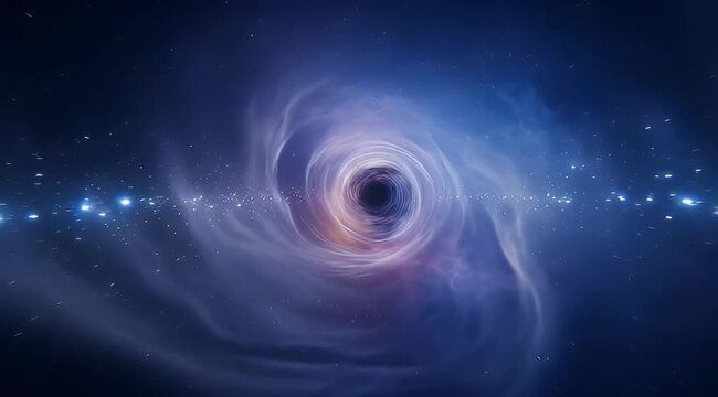 Vivid cosmic illustration showcasing a black hole in deep space with surrounding light