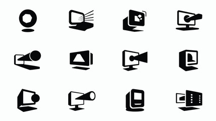 Collection of sleek technology logos and icons for business and design featuring various devices and gadgets in black on white background