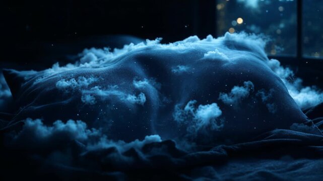 Surreal dream with a cloud pillow and stars