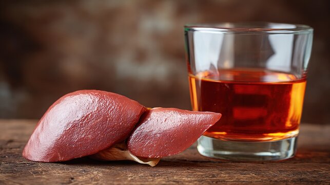 Medical illustration of fatty liver disease, a common condition characterized by excess fat accumulation in liver cells, including non-alcoholic fatty liver disease (NAFLD) and alcoholic fatty liver d