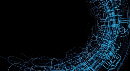 A vibrant blue light trail curves across a dark background in a mesmerizing display of digital art
