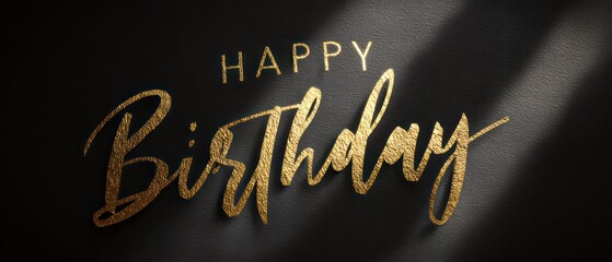 Elegant happy birthday greeting with gold lettering on black background