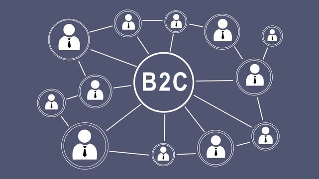 Businessman push with black blackground B2C network 4k video...