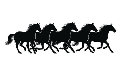 A striking black silhouette depicts five horses galloping dynamically conveying power and freedom in motion high quality professional detailed © Niloy MotionArts 3D7