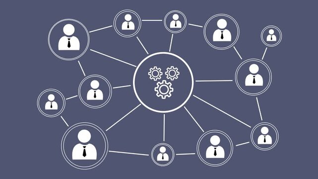 Businessman pressing black blackground gear engineering network mechanism 4k video...