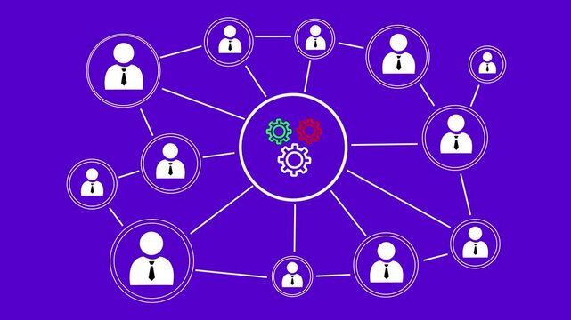 Businessman pressing black blackground gear engineering network mechanism 4k video...
