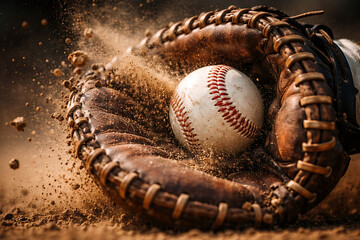 Dynamic Action Close-up of Baseball Impacting Leather Glove