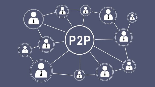 Businessman presses p2p black blackground general data protection regulation on virtual electronic user web interface 4k video...