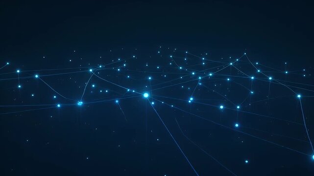 Abstract network with glowing nodes and connections in dark blue space