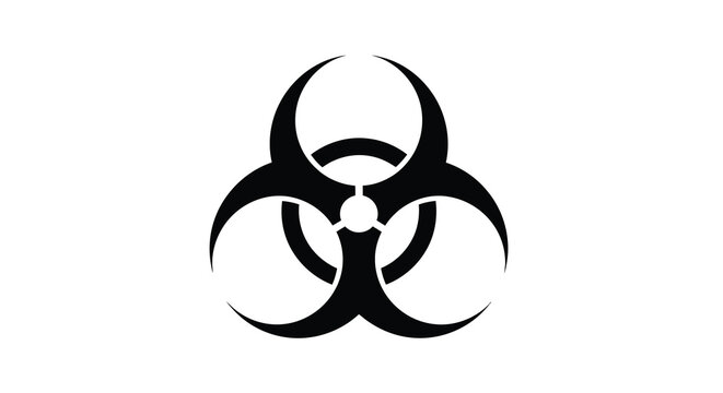 A stark black biohazard symbol is centrally positioned on a clean white background conveying danger high quality professional detailed