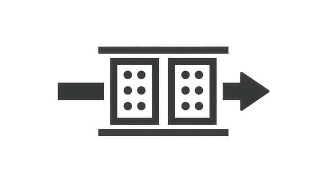 Vector illustration of abstract industrial process flow icon showing two rectangular modules with arrows