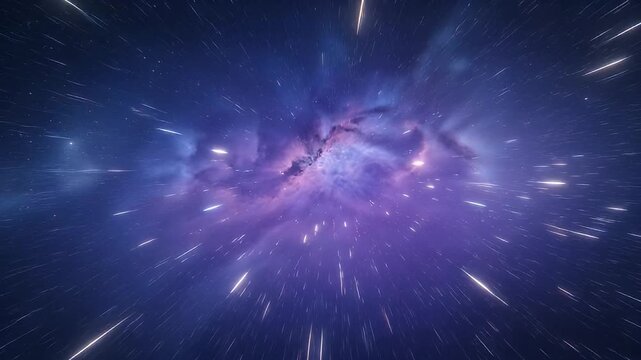 Cosmic Journey Through a Vibrant Nebula with Streaking Light Trails Effect