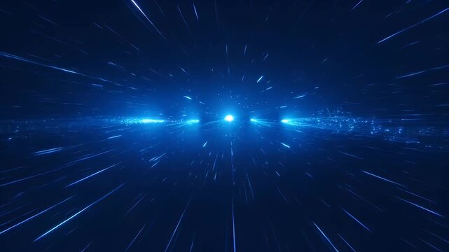 Abstract representation of hyperspace travel through blue star streaks into light sources