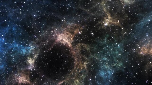 Silent, star-drenched expanse where the Milky Way arcs like a river of light, painted with luminous nebulae in hues of crimson, violet, and gold, a celestial tapestry woven across the endless void. 