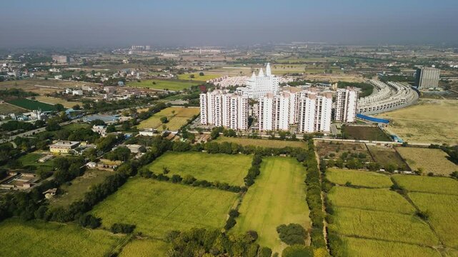 Drone Shot of Vrindavan Chandrodaya Temple Modern Hindu Temple Architecture