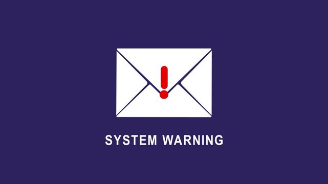 System warning a glowing white envelope warning icon in dark background, email scam victim awareness concept, email security and protection concept 4k video...