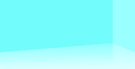 Empty corner of clean blue room. Blank even wall. Polished floor. Azure plain studio. Subtle simple background 3d.