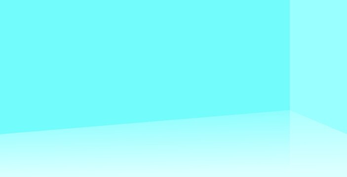 Empty corner of clean blue room. Blank even wall. Polished floor. Azure plain studio. Subtle simple background 3d.