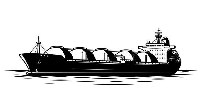 Detailed illustration of a large LNG carrier ship at sea.