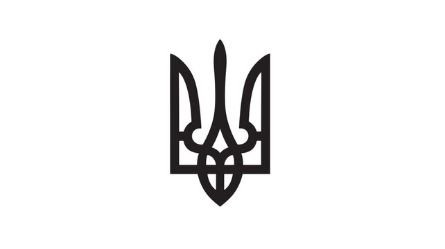 Ukrainian Tryzub symbol with a minimalist black outline on a white background, representing national identity and heritage.