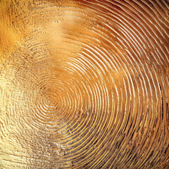 Fototapeta premium Macro view of a golden textured surface forming curved abstract lines while shimmering particles create a rich metallic background for design.