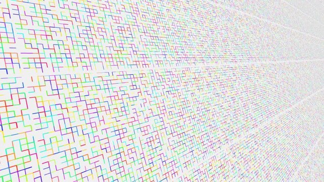 Abstract Digital Rainbow Pixel Pattern Moving Across White Background In Seamless Loop For Tech Texture High Definition 4K Footage
