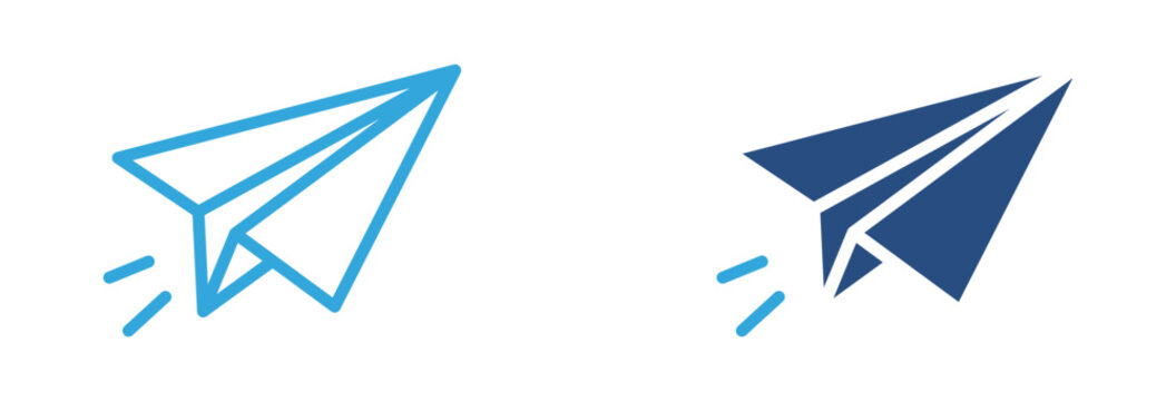 Paper airplane icon set. Flying paper plane icon, message sending, startup launch and fast communication concept. Vector illustration.