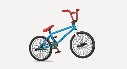 Naklejka premium Blue BMX Bicycle with Red Handlebars and Seat on White Background