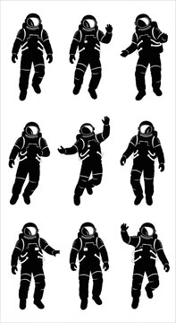 Astronaut Silhouette Collection: Diverse Poses of Spaceman in Space Suit