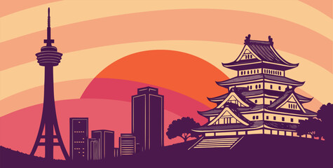 Obraz premium Osaka Japan Sunset Cityscape with Modern Skyline