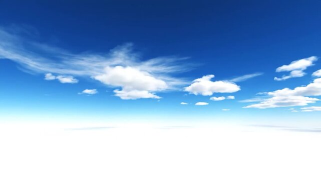 Beautiful blue sky with f white clouds floating above a bright horizon
