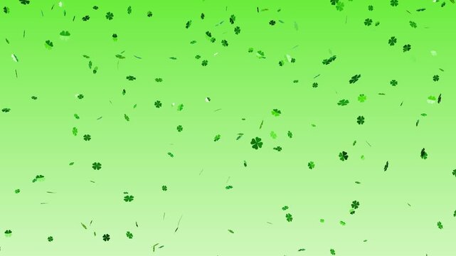 St. Patrick's Day Shiny Metallic Green Clover Confetti Falling Seamless Looping Video on Green Gradient Background 4K 60 FPS
