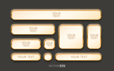Elegant set of 3D golden text boxes and buttons with various shapes.