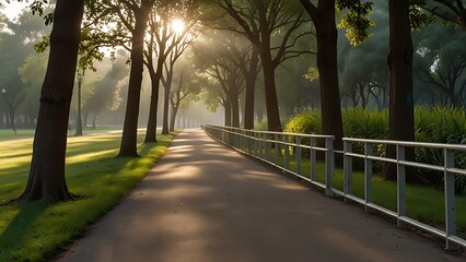 Fototapeta premium Peaceful Park Running Trail in Soft Morning Light