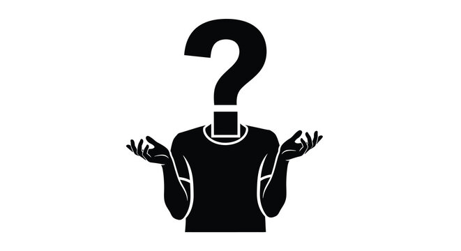 A stark black silhouette depicts a person with a question mark for a head expressing confusion and uncertainty