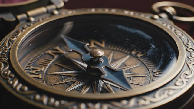 Stylized Compass Needle Spins Rapidly Settling