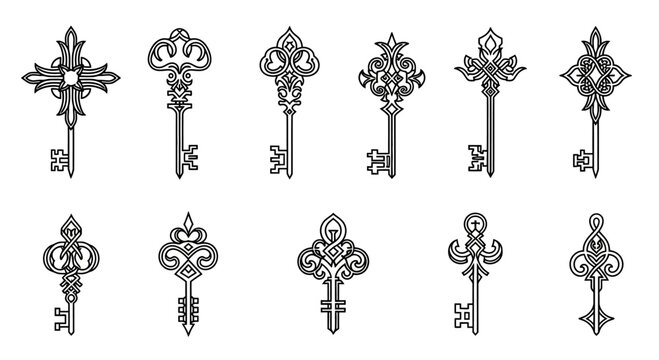 Ornate Antique Skeleton Keys Collection - Vintage Decorative Lock Picks Set