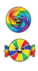 Obraz premium Cute Rainbow Swirl Lollipop and Candy Characters with Happy Faces