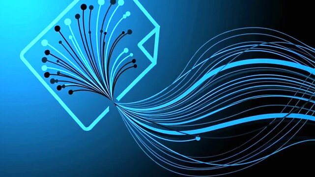 Neon glowing document lines technology.