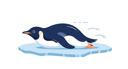 Penguin sliding on ice floe cartoon illustration. © Ajie stock