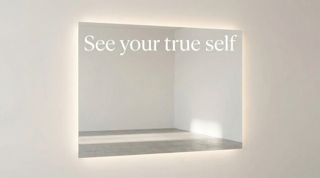 Illuminated Mirror Reflecting 'See Your True Self' Message