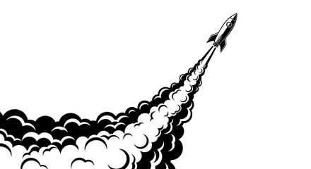 Rocket Ship Launching into Space with Smoke Trail. © Ajie stock