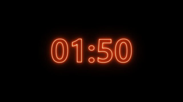 Glowing neon 2 minutes countdown with black background. 2 Minute Digital Negative Countdown. seconds on transparent background 120 second countdown timer, Countdown video 4k video