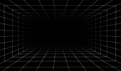 Fototapeta premium 3d grid line background digital design for games and abstract technology perspective backdrop. Futuristic geometric cyber floor and graphic space virtual reality.
