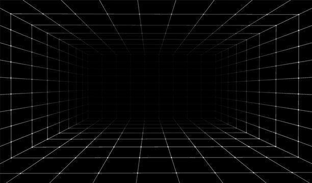 3d grid line background digital design for games and abstract technology perspective backdrop. Futuristic geometric cyber floor and graphic space virtual reality.