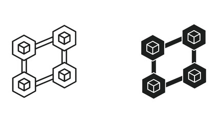 Naklejka premium Blockchain Network Icon Concept - Hexagonal Blocks Connected in a Distributed Ledger System