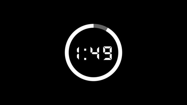 2 minutes countdown, 2 minute timer countdown animation, suitable for concepts animation on 2 minutes countdown on black background. Circle 120 seconds countdown timer animation with alpha channels